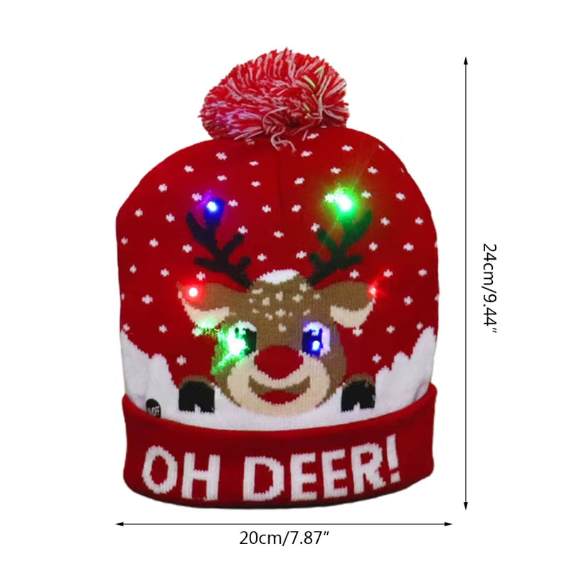 LED Christmas Hat Light up Knitted Colorful Lights Elk Ugly Hat Unisex Winter Sweater Beanie New Year Holiday Decor